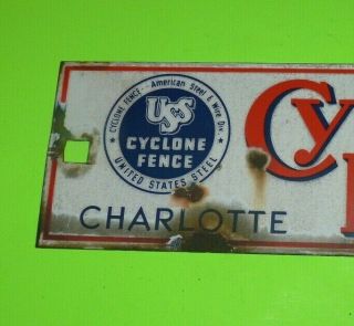 Vtg CYCLONE FENCE UNITED STATES STEEL PORCELAIN SIGN Charlotte North Carolina NC 2