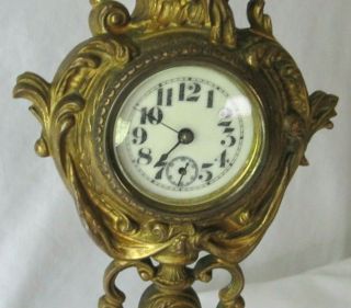 Antique Vtg 1894 Art Nouveau Metal Mantle Clock Cherubs Gold Gilt Over Copper 2
