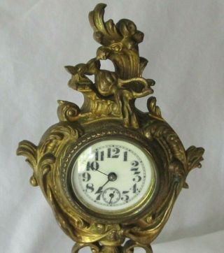 Antique Vtg 1894 Art Nouveau Metal Mantle Clock Cherubs Gold Gilt Over Copper 3