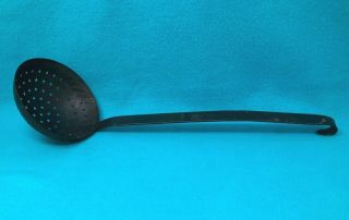 Antique Primitive Ladle Skimmer Forged Wrought Iron Hearth Kettle Ladle Strainer