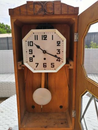 Ancien Carillon Mural Pendule Horloge Bois Marteaux Vintage French Old Clock