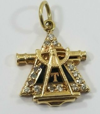Vintage 14k Gold Masonic Freemason Diamond Sextant Charm