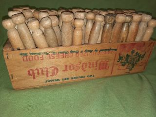 Vintage Windsor Club Cheese Box 2 Lb.  W/60,  Wood Clothespins Laundry Room Decor
