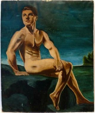 Vintage Oil Painting Young Nude Male Possible Allyn Cox (1896 - 1982)