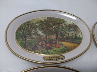 Set Of 4 Currier and Ives Mini Tin Plates Vintage Made In USA Seasons 2