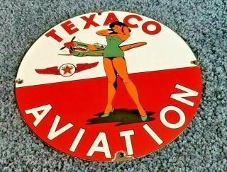 Texaco Gasoline Porcelain Pin Up Military Girl Aviation Vintage Style Gas Sign