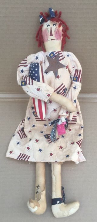 Primitive Handmade Folk Art Rustic Country Americana Patriotic Raggedy Ann Doll