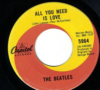 Mfd In Canada Psych Rock 1967 45 Rpm The Beatles : All You Need Is Love,  Baby,
