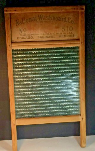 Antique Atlantic National Washboard Co No.  510 Wood And Ribbed Glass