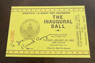 President Ronald Reagan Signed 1981 Inaugural Ticket Authenticated.
