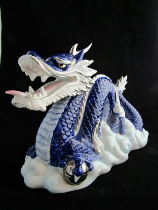 Vintage Art Pottery - Oriental Porcelain Dragon Figurine 11.  75” X 9.  25” Japan