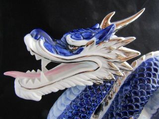 Vintage Art Pottery - Oriental Porcelain Dragon Figurine 11.  75” x 9.  25” Japan 3