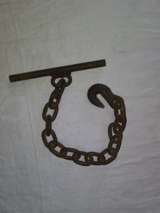 Antique Vintage Primitive Wrought Iron 17 1/4 " Chain With Hook And Handle