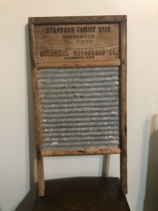Vintage Rustic Wooden Washboard Columbus Sunnyland Standard Family Size No.  2090