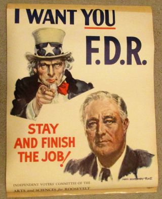 James Montgomery Flagg Fdr 1944 President Campaign Poster W Uncle Sam