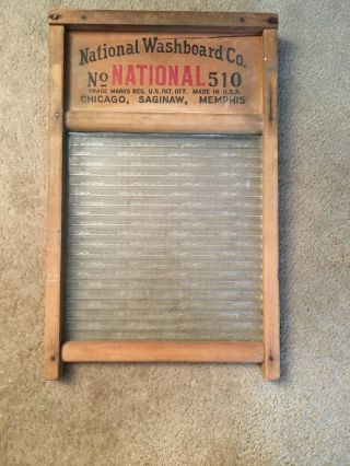 Antique Atlantic National Washboard Co.  No.  510 Wood & Ribbed Glass