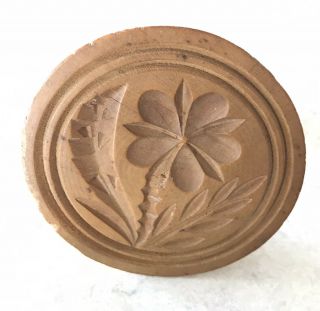 Primitive Wood Carved Mold Butter Print Stamp Press Handle - Flower Design