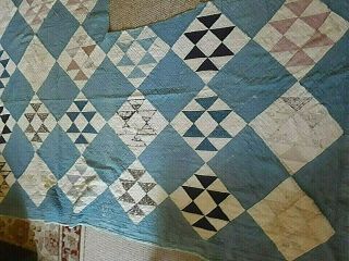 Antique Early Blue Calico Quilt Pc Large
