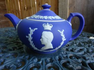Wedgwood Dark Blue Jasper Ware Teapot 1937 Coronation King Edward Viii