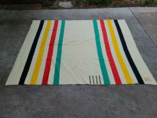 Vintage Hudson’s Bay Company 4 Point Stripe Blanket 100 Wool Made In England