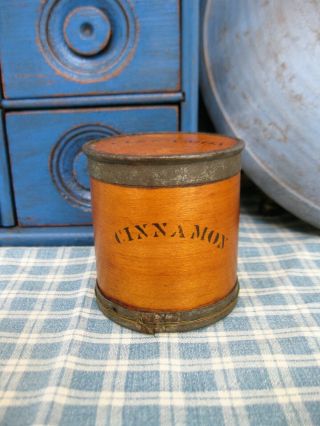 Early Antique Wood And Tin Spice Box Ca.  1860 Cinnamon Wire Repair