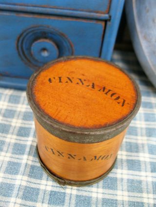 Early Antique Wood and Tin Spice Box ca.  1860 Cinnamon Wire Repair 2