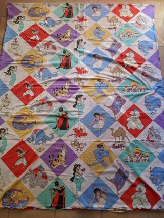 Vtg 90s Disney Aladdin Duvet Cover Pillow Case Fabric Sheets Bedding Rare