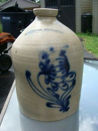 Rare Antique Stoneware Crock Jug N.  White & Co Binghamton Ny Cobalt Blue Floral