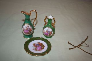 Miniature Limonges Plate,  Pitcher,  And Vase