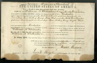 1818 President James Monroe United States Land Grant Kaskaskia,  Illinois