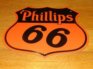 Vintage Phillips 66 Orange Shield 13 " X11 3/4 " Porcelain Metal Gasoline Oil Sign