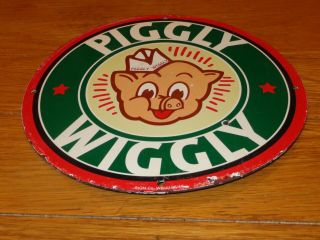 Vintage 1948 " Piggly Wiggly Grocery Store " 11 3/4 " Porcelain Metal Gas Oil Sign