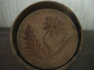 Antique Wooden Butter Mold With Flower Design.