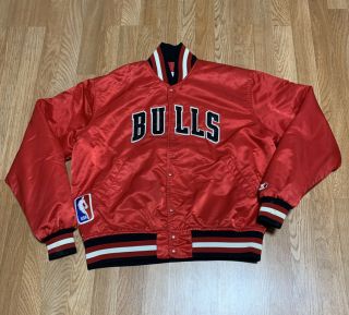 Vintage Starter Nba Chicago Bulls Satin Jacket Red Large 90s