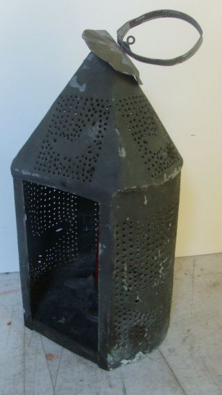 Unusual 19th C Punched Tin Candle Lantern