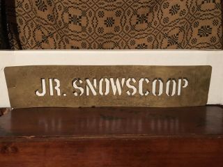 Antique Primitive General Store Brass Stencil Ice Cream Sign JR SNOWSCOOP AAFA 2