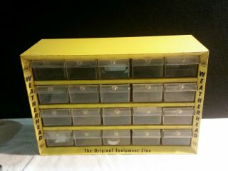 Vintage Weatherhead Yellow Metal Storage Cabinet | 20 Drawer Small Parts Cabinet