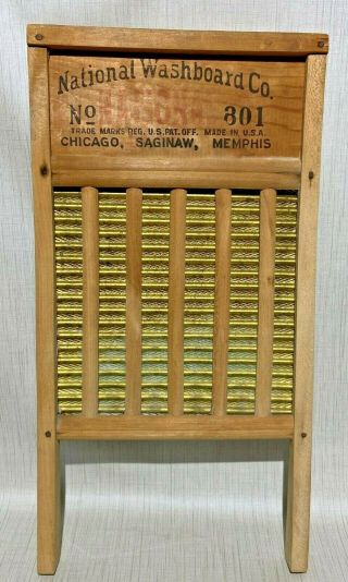 Vintage National Washboard Co.  Wooden Washboard No 801 The Brass King