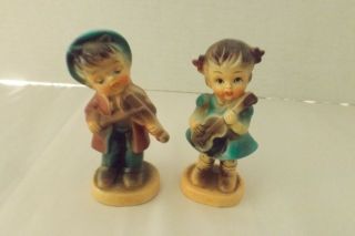 Vintage Porcelain Set Of 2 Little Girl And Boy Playing Music Figurines