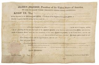 1820 President James Monroe Signed Document - Vellum Ohio Land Grant Autographed