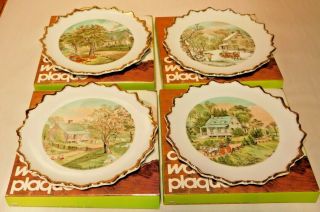 Vintage Currier & Ives Four Seasons Decorative Wall Plates Set Of 4 Japan