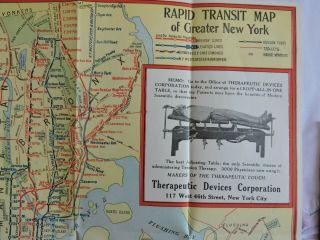 Rare 1923 9x18.  5 York City Map Subway Medical Device Rapid Transit Ohman Nyc