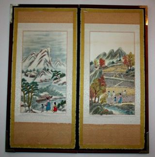 Vintage Chasu Korean Hand Embroidered Silk Panels Screens Detailed