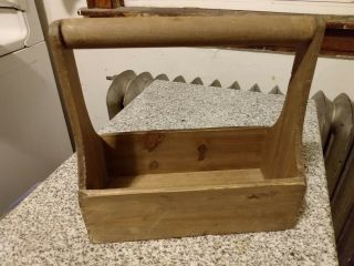Vintage Primitive Wooden Tool Box/caddy With Handle Rustic Farmhouse Decor