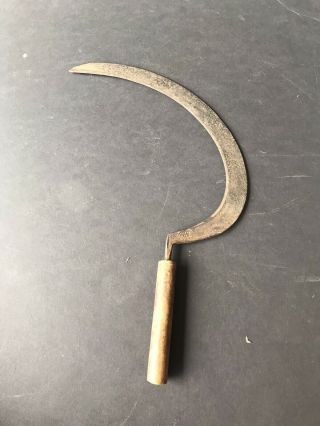 Vintage Hand Forged Sickle,  Early Norwegian,  Wooden Handle,  1800 