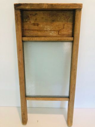 Vintage Victory Wash Board Wood Ribbed Glass 18 " X 8 - 1/2 " Washboard