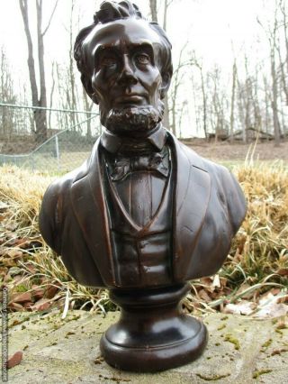 Vintage Abraham Lincoln Bust Bronze Color Plaster Statue 17 " Signed 113
