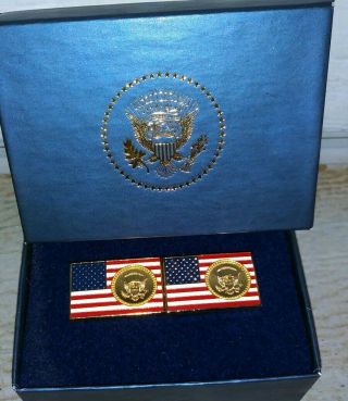 Donald J Trump Presidential Seal Cufflinks Rectangular U.  S.  Flag Series Item 8001