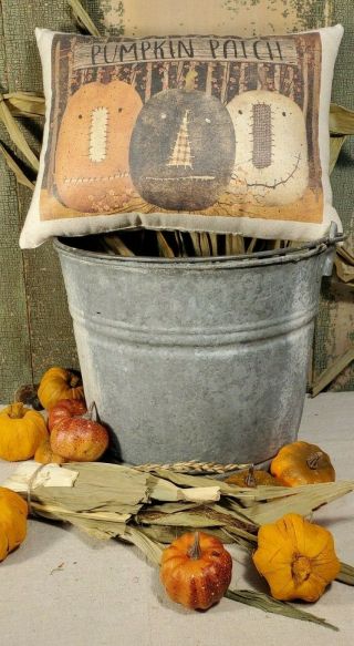 Primitive Vintage Victorian Shaker Folk Art Autumn Halloween Pumpkins Pillow