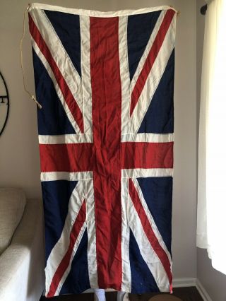 Large Antique Vintage British Flag Union Jack Flag 70 X 37” Cotton Or Linen
